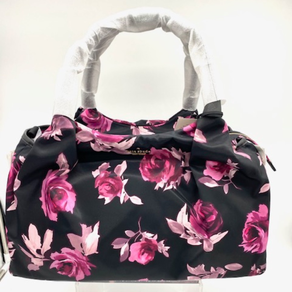 Kate Spade New York Classic Nylon Black Multi Stevie Baby Bag~Rose Print~Vintage